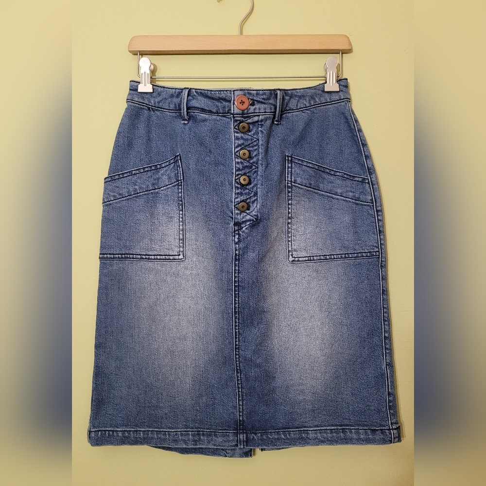 Pilcro Anthropologie Denim Button-Front Women's Pencil Skirt Light Wash 10